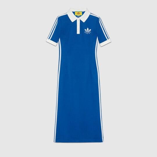 adidas x Gucci cotton jersey dress in blue by GUCCI
