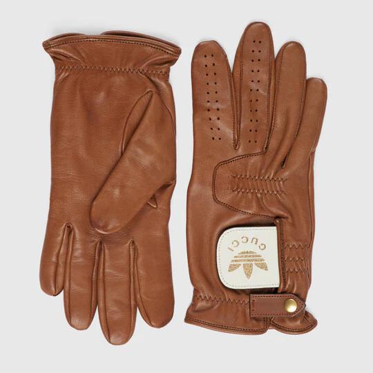 adidas x Gucci leather gloves in light brown by GUCCI adidas x Gucci leather gloves in light brown by GUCCI