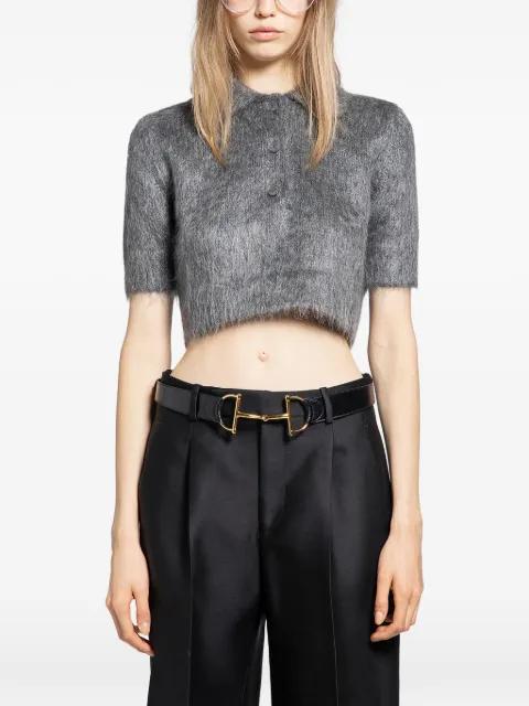brushed mohair cropped polo top by GUCCI
