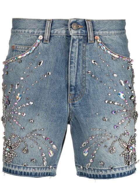 crystal-embellished denim shorts by GUCCI