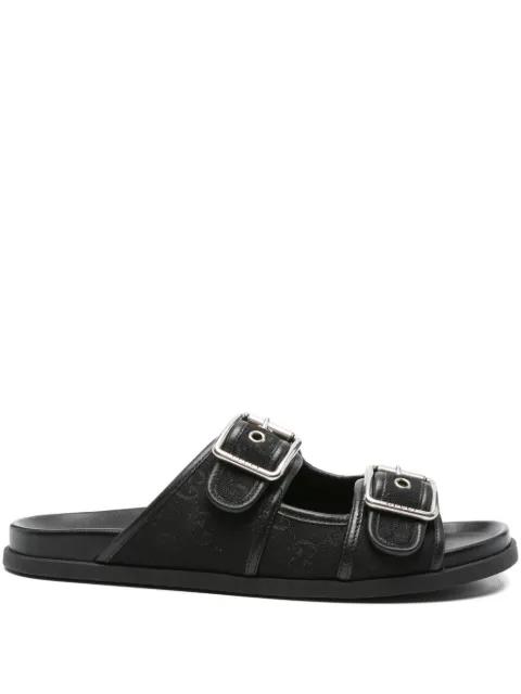 double-buckle leather sandals by GUCCI
