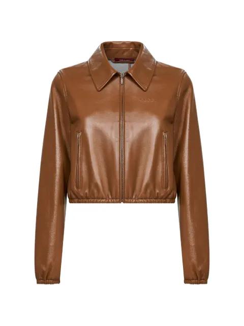 embossed-logo leather jacket by GUCCI