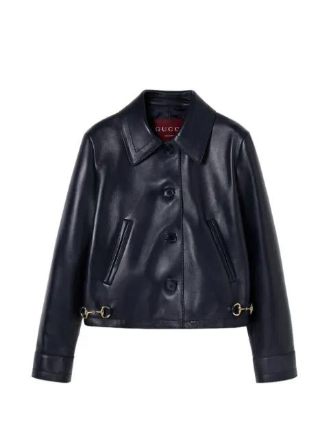 horsebit notched leather jacket by GUCCI