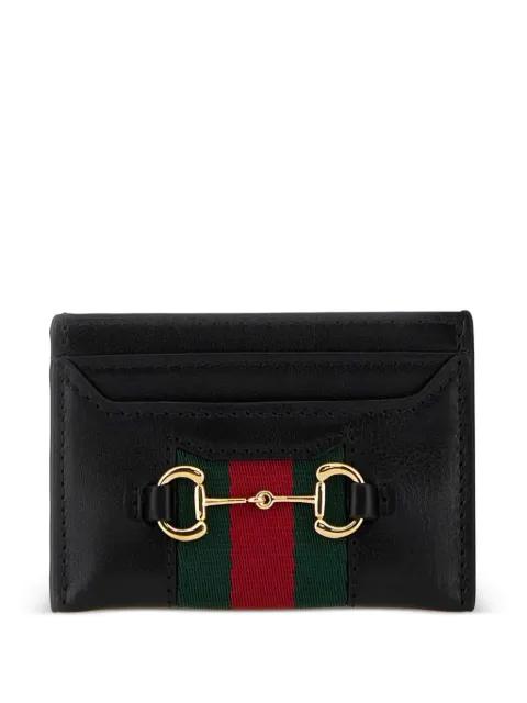 horsebit striped leather card holder by GUCCI