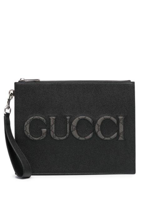 inlaid-logo grained-leather clutch by GUCCI