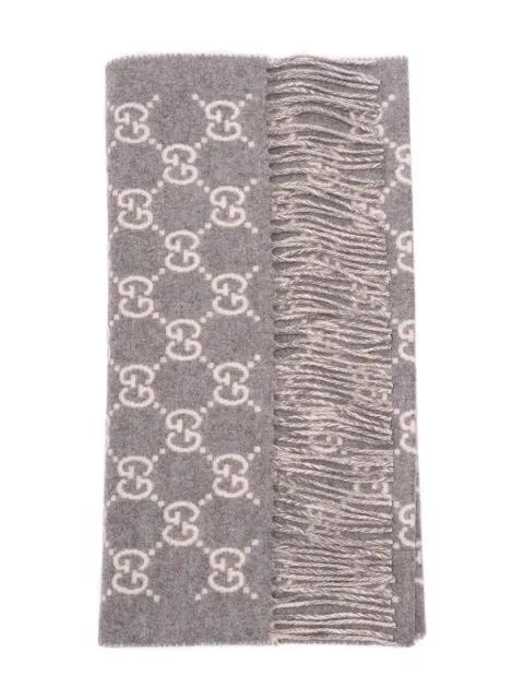 monogram-pattern fringed scarf by GUCCI