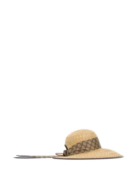 raffia monogram-ribbon hat by GUCCI