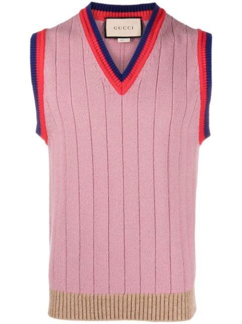 ribbed-knit striped-edge vest by GUCCI