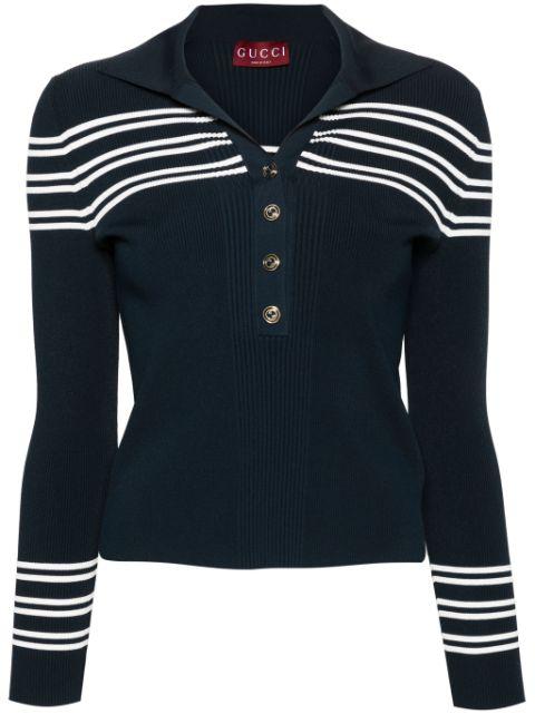 striped ribbed-knit polo top by GUCCI