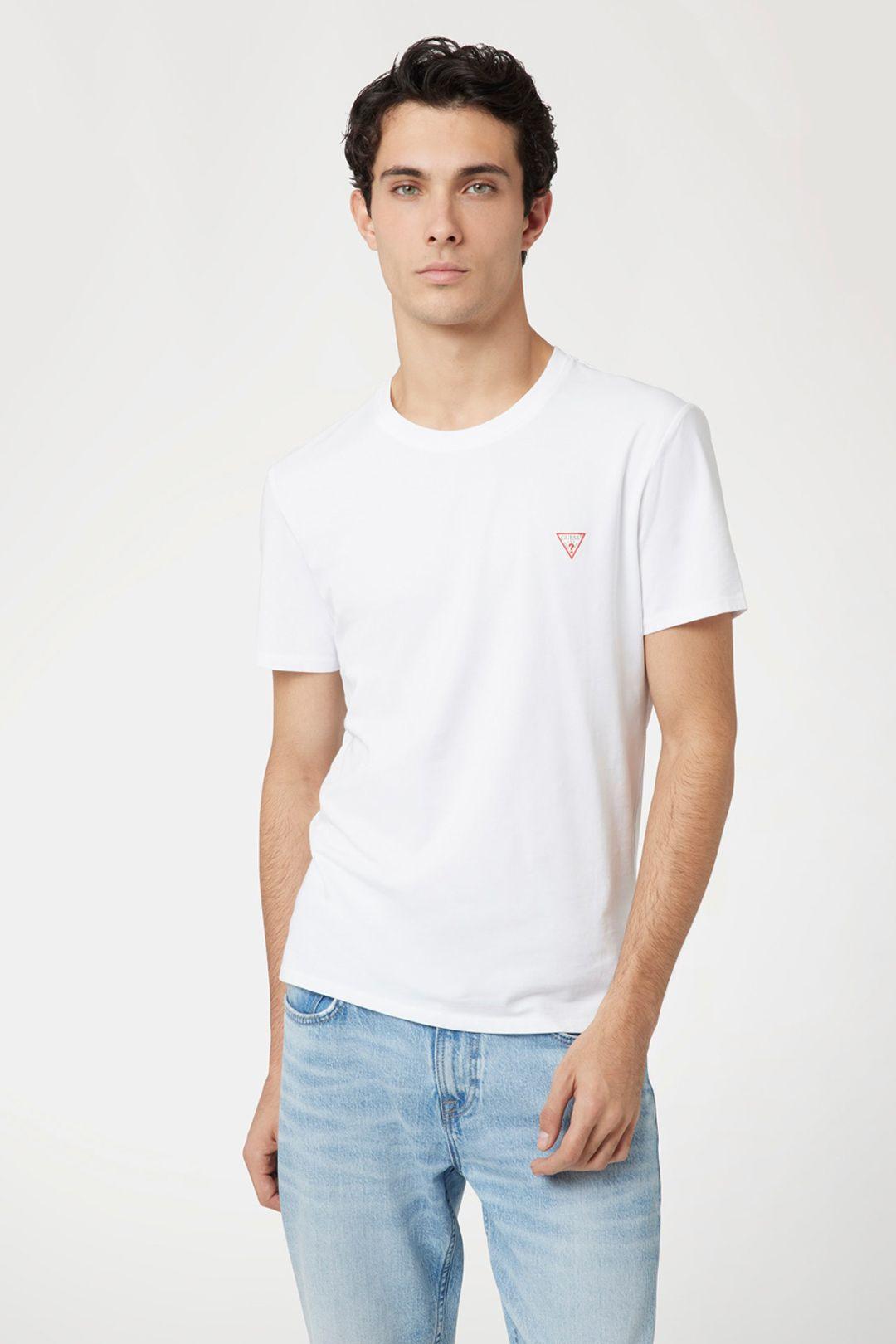 Crew Neck Guess Logo Tee White by GUESS