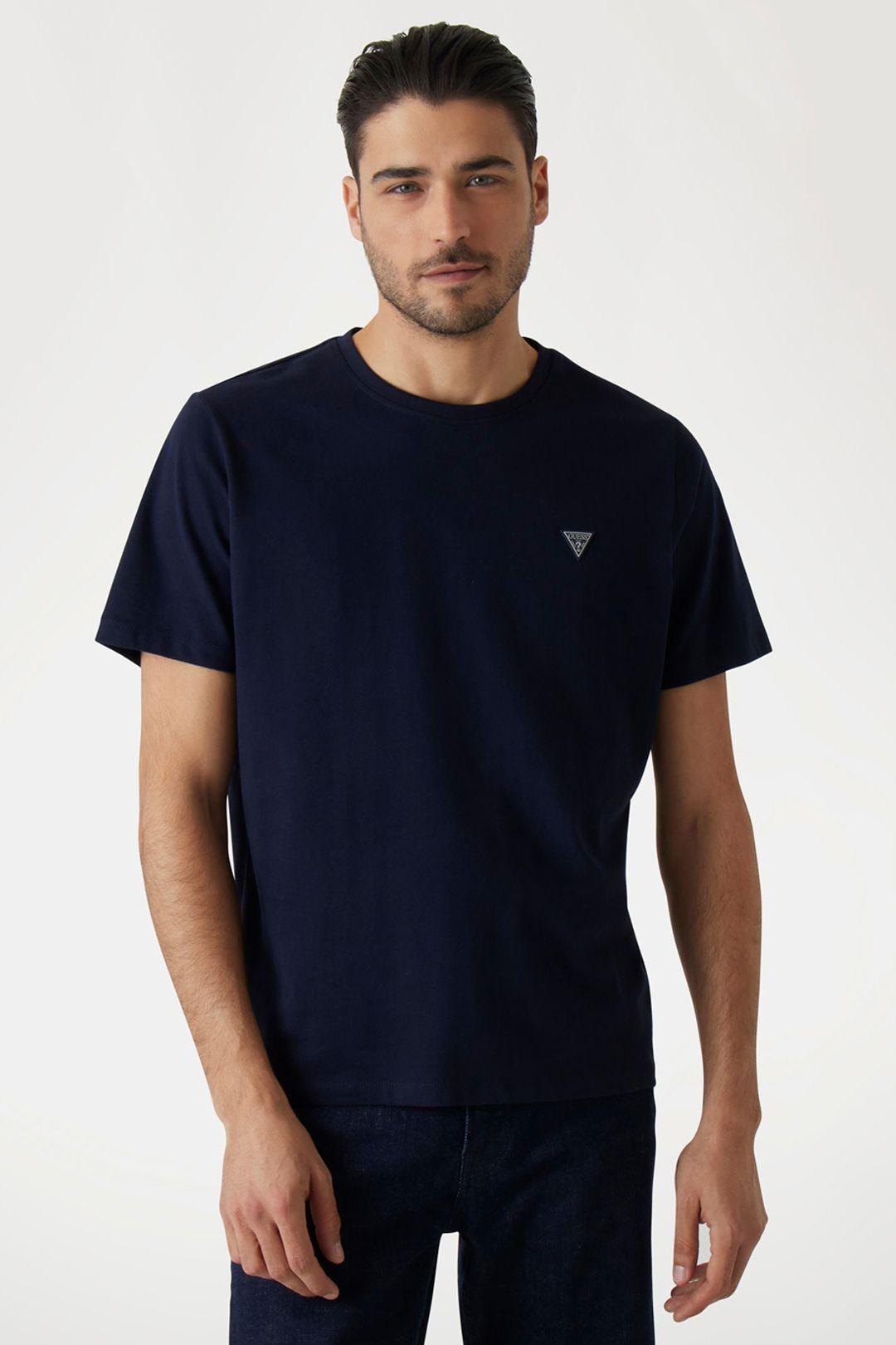 Crew Neck Guess Patch Tee Logo Blue by GUESS