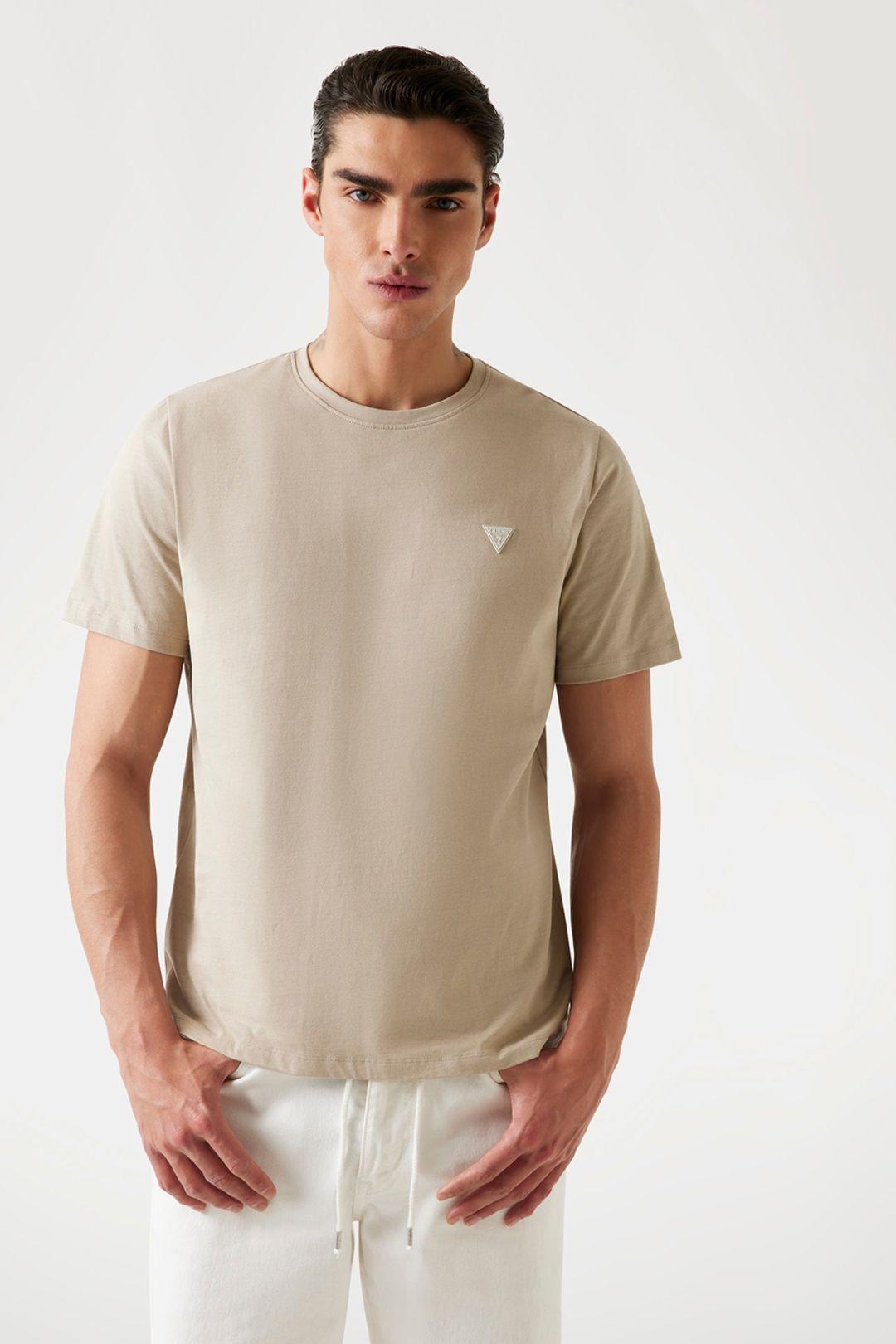 Crew Neck Guess Patch Tee Logo Stone by GUESS