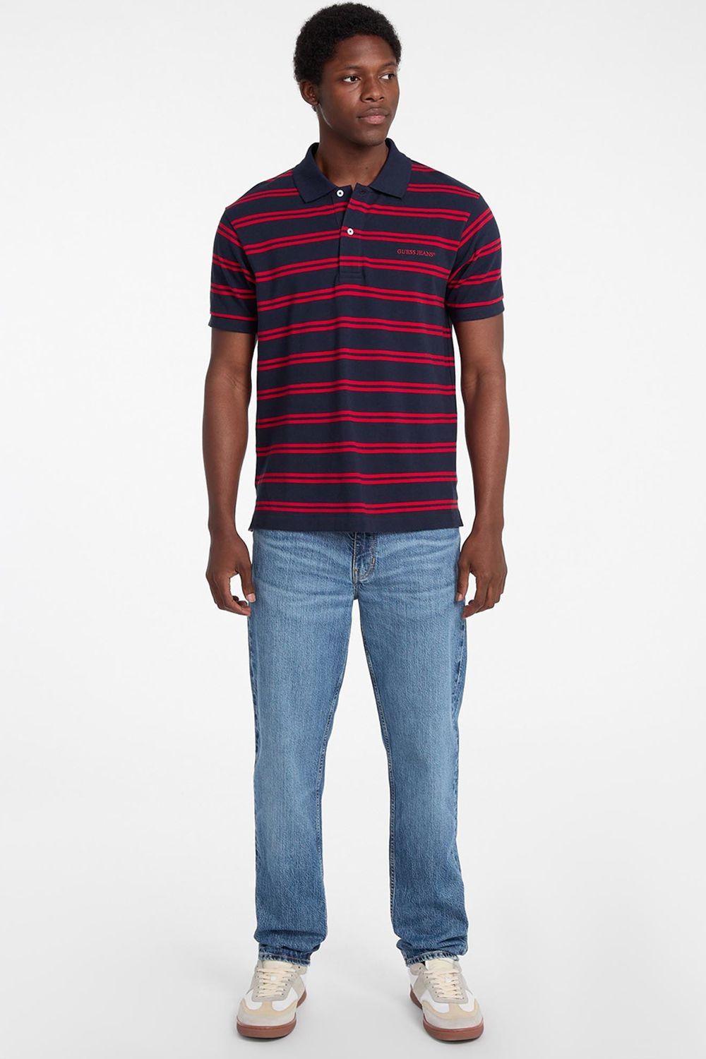 Guess Stripe Polo Tee Red by GUESS