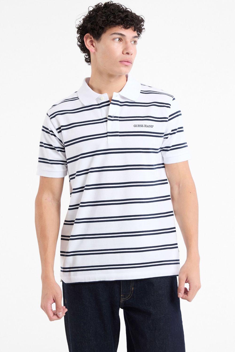 Guess Stripe Polo Tee White by GUESS