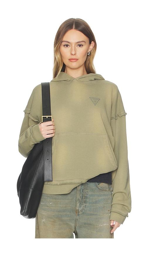 Guess Originals Small Triangle Logo Boxy Hoodie in Sage by GUESS ORIGINALS