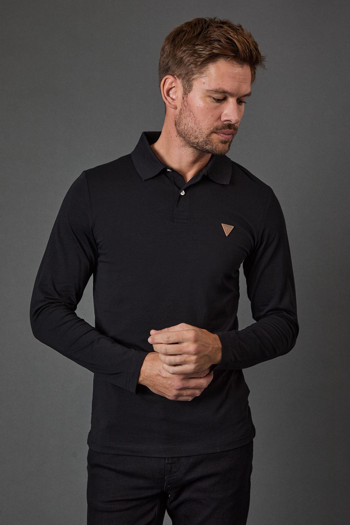 Oliver Long Sleeve Polo Black by GUESS