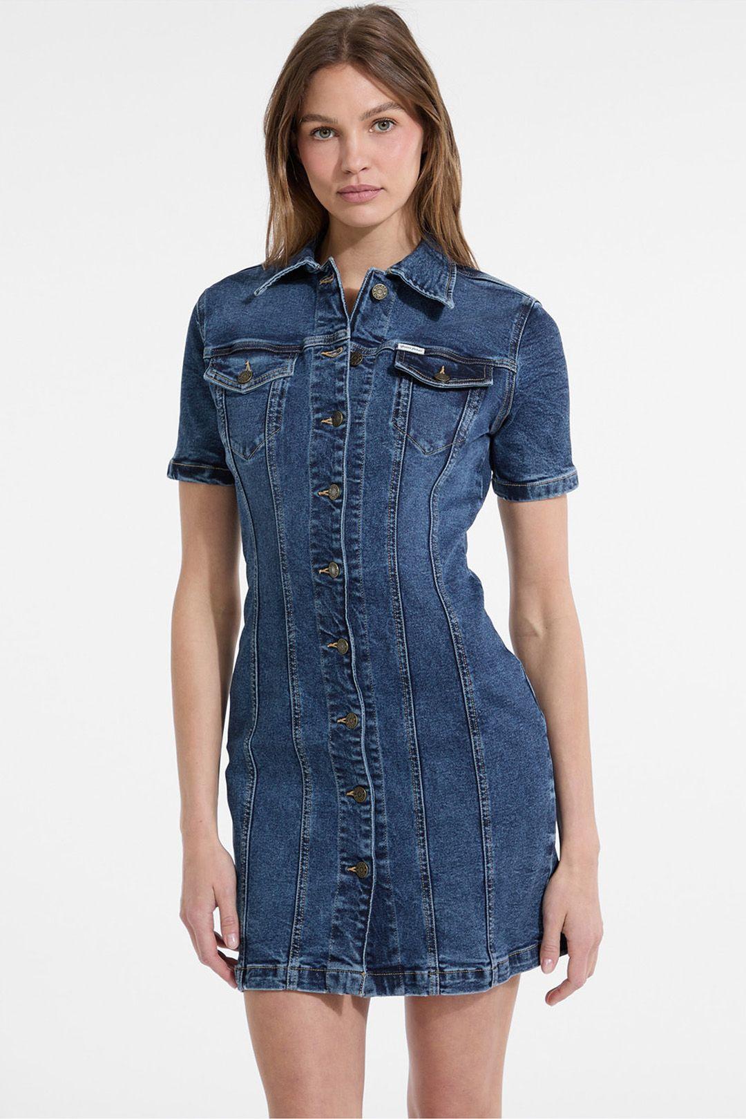 Short sleeve denim dress medium wash by GUESS