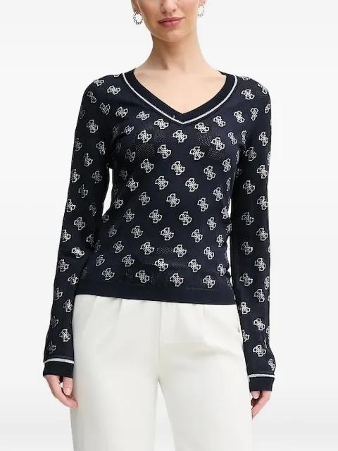 4G logo-pattern V-neck sweatshirt by GUESS USA