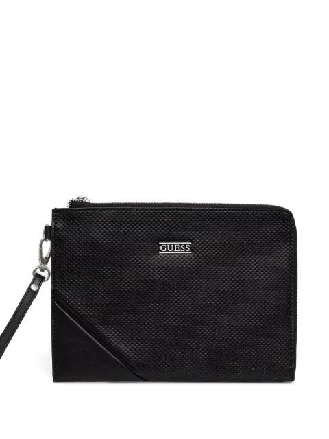 BOSTON perforated-detail logo-plaque clucth bag by GUESS USA