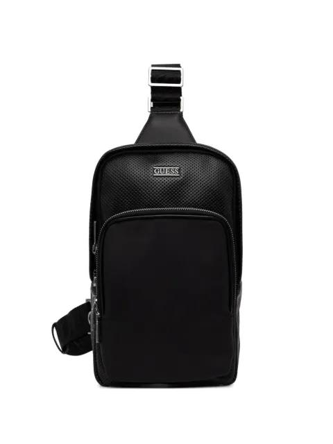 Boston perforated-detail logo-plaque backpack by GUESS USA