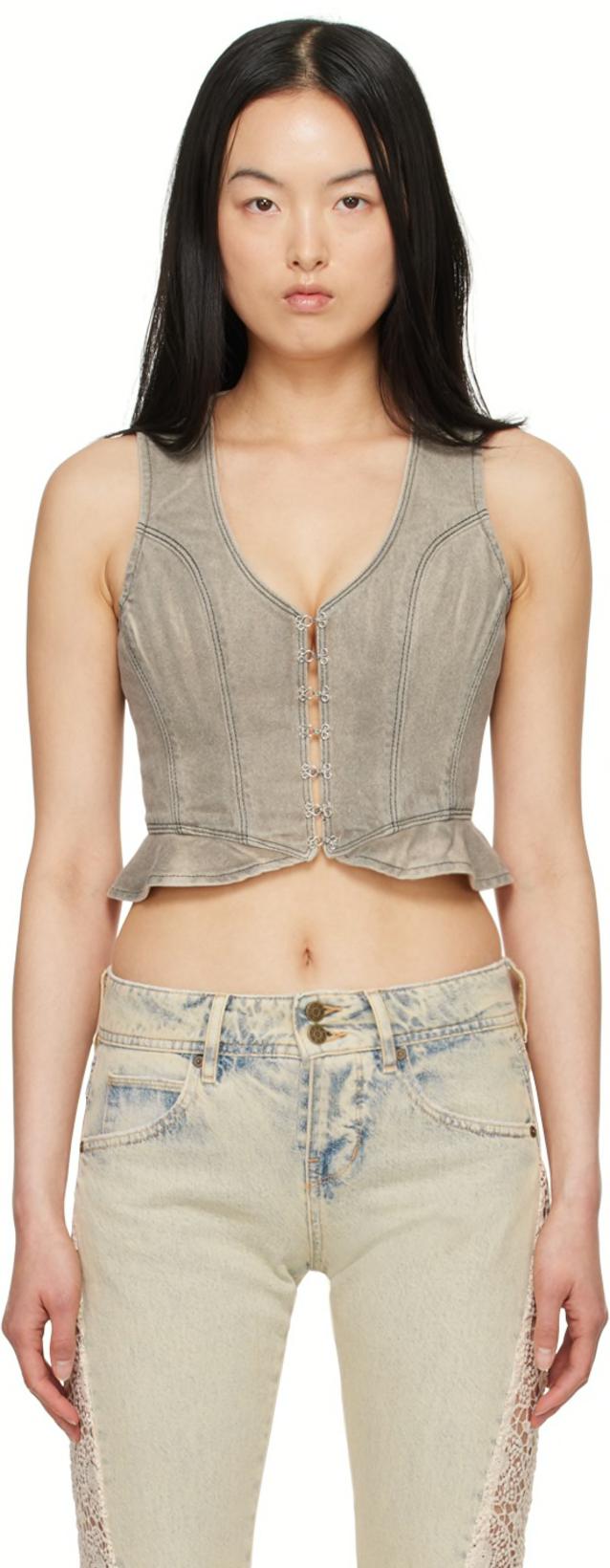 Gray Peplum Denim Vest by GUESS USA