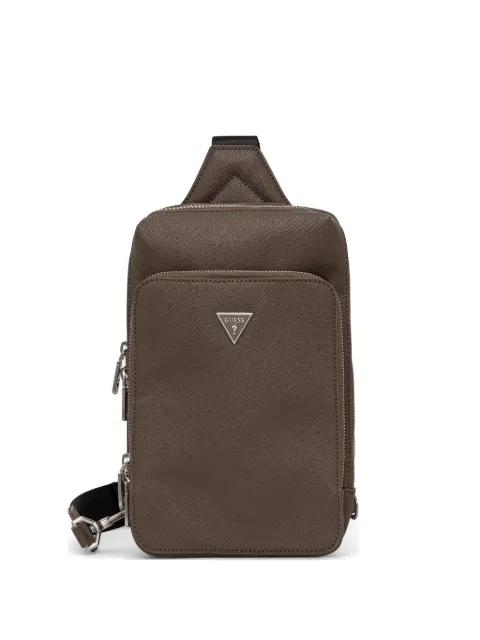 Milano crosshatch-texture logo-plaque shoulder bag by GUESS USA