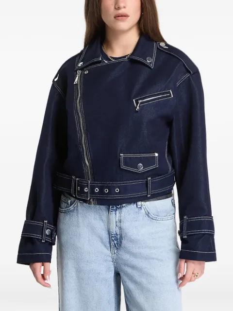 belted contrast-stitch biker jacket by GUESS USA