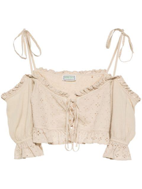 broderie-anglaise crop top by GUESS USA