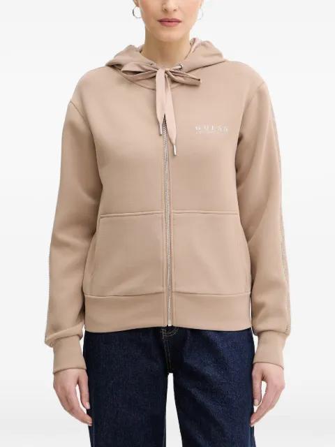 drawstring-detail zip-up hoodie by GUESS USA