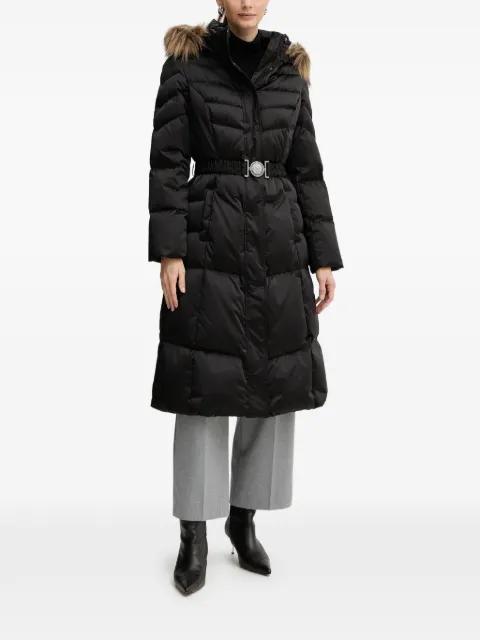 faux-fur hoodied belted coat by GUESS USA