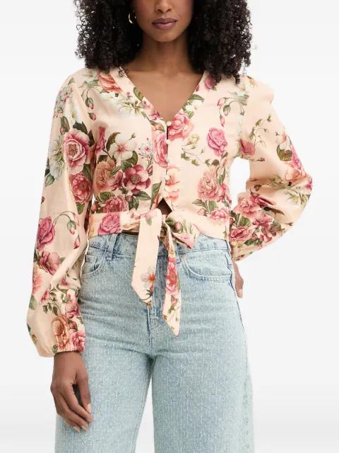 floral-print tie-waist blouse by GUESS USA