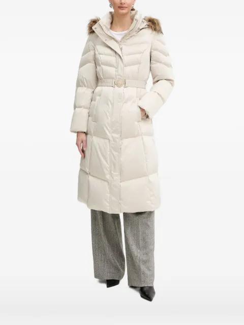 fur hoodied belted jacket by GUESS USA