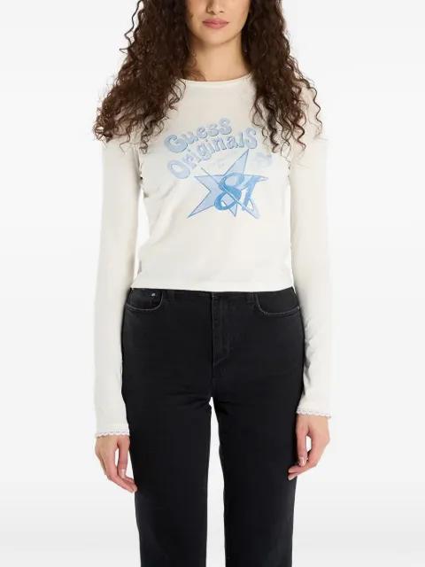 graphic-print lace-trim T-shirt by GUESS USA