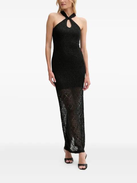 halter-neck open-knit maxi dress by GUESS USA