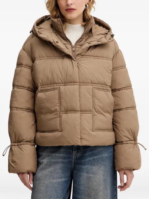 hoodied pattern puffer jacket by GUESS USA