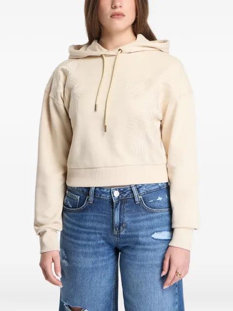 leaf-embroidered drawstring hoodie by GUESS USA