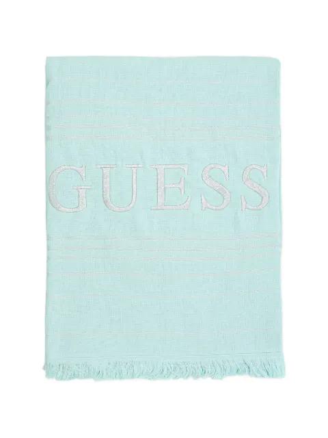 logo-embroidered fringed beach towel by GUESS USA