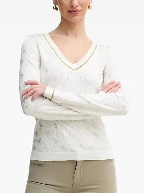 logo-pattern V-neck sweater by GUESS USA