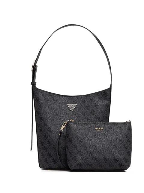 monogram-pattern buckle-detail bucket bag by GUESS USA