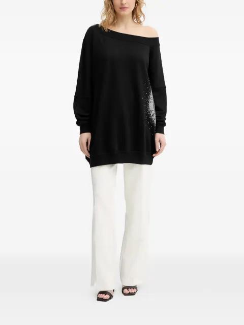 off-shoulder rhinestone sweatshirt by GUESS USA