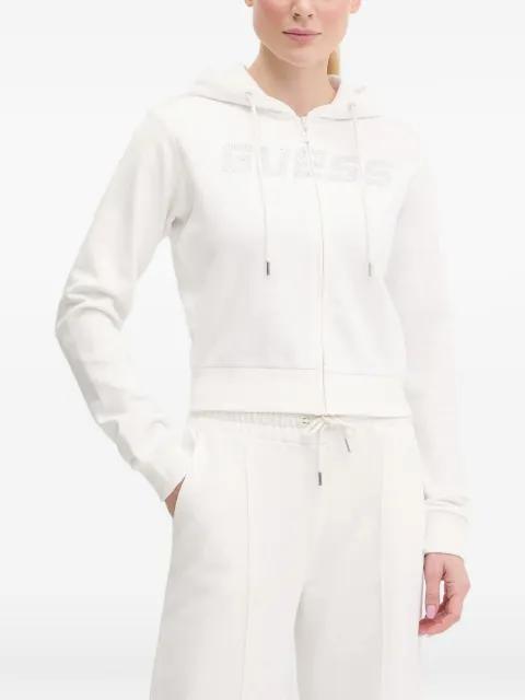 rhinestone-logo zip-up hoodie by GUESS USA