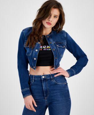 Women's Lyssa Logo-Back Cropped Denim Jacket by GUESS