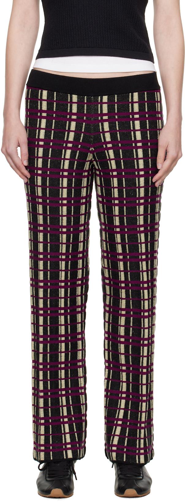 Black & Purple Plaid Flare Lounge Pants by GUEST IN RESIDENCE