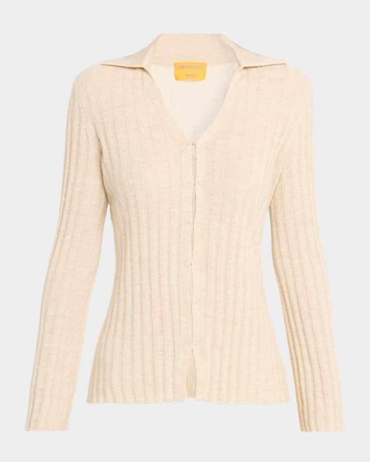 Breezy Ribbed Cashmere-Linen Cardigan by GUEST IN RESIDENCE