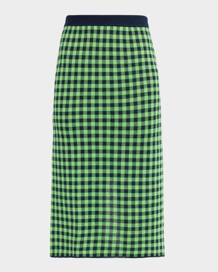 Gingham Silk-Linen Midi Skirt by GUEST IN RESIDENCE