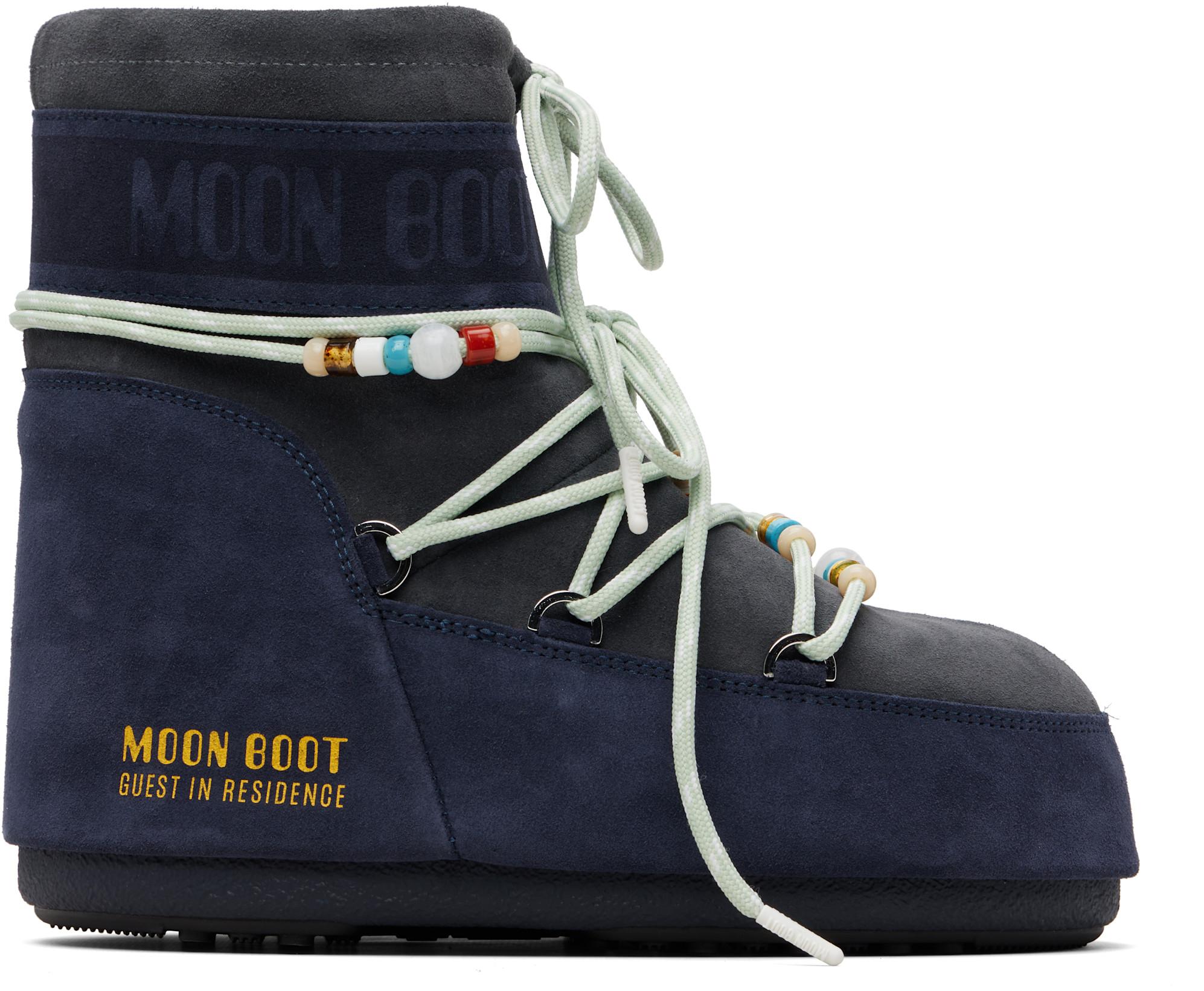 Gray & Navy Moon Boot Edition Icon Low Beaded Suede Boots by GUEST IN RESIDENCE