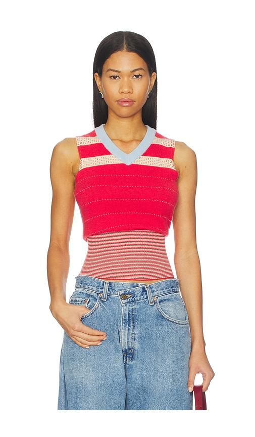 Guest In Residence Collegiate Stripe Vest in Red by GUEST IN RESIDENCE