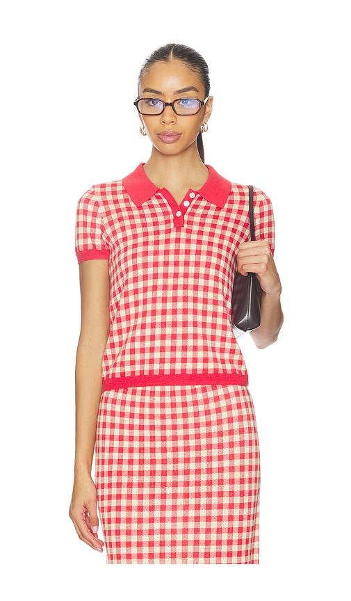Guest In Residence Gingham Shrunken Polo in Red by GUEST IN RESIDENCE