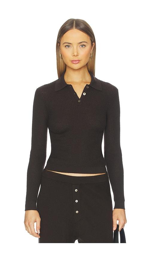 Guest In Residence Long Sleeve Shrunken Polo Top in Chocolate by GUEST IN RESIDENCE