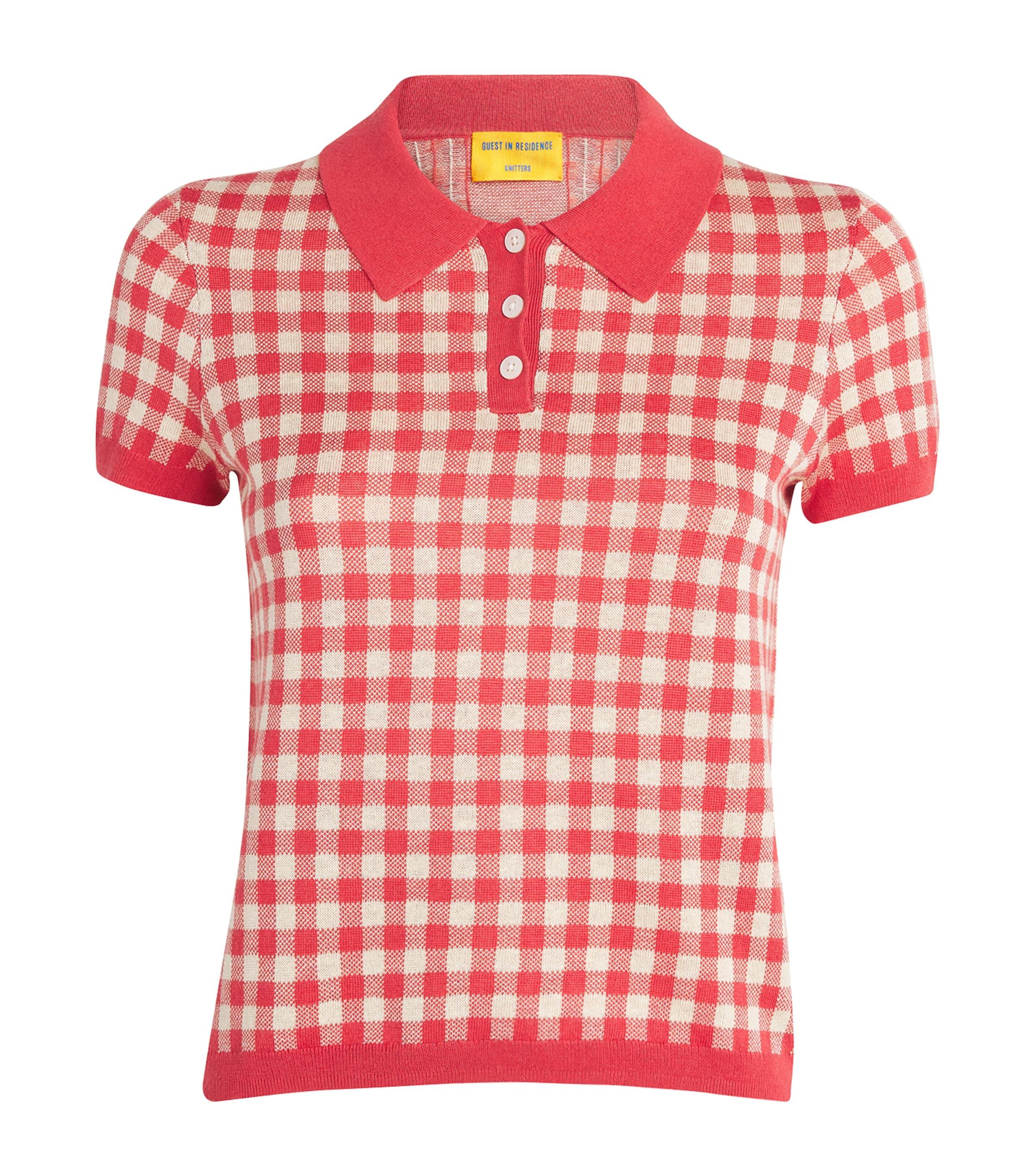Guest In Residence Silk-Linen Gingham Shrunken Polo Sweater by GUEST IN RESIDENCE